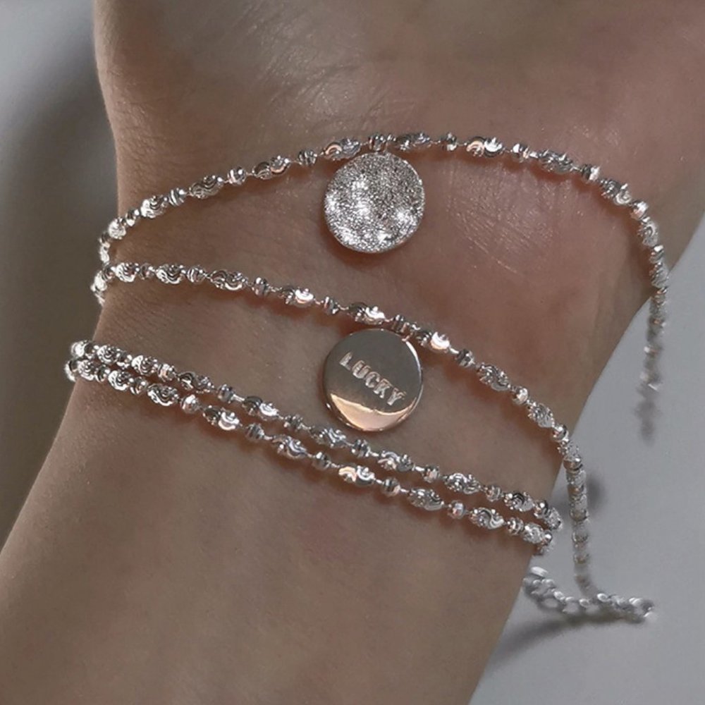 #NEW 925 Sterling Silver Shiny Lucky Coin Bracelet
